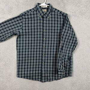 L.L.‎ Bean Shirt Button Down Mens Medium Reg Blue Green Plaid Long Sleeve Cotton